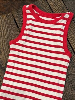 A New Day Red & White Striped Tank Top Womens Size Small